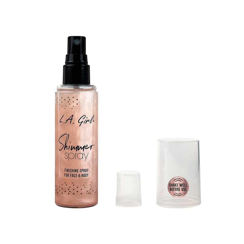 L.A. Girl Shimmer Spray Rose Gold on the cheekbone to highlight makeup.