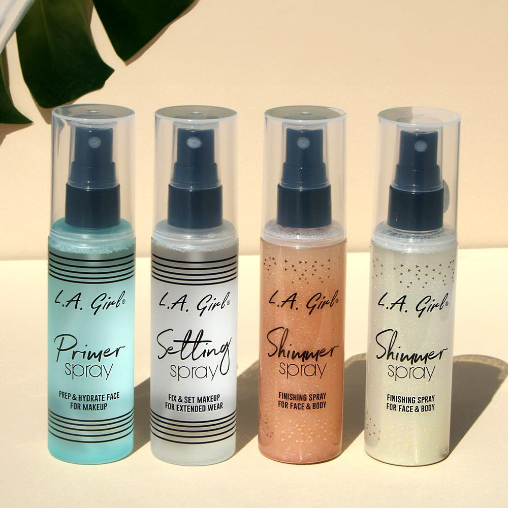 L.A. Girl Shimmer Spray Rose Gold portable bottle for on-the-go glow.
