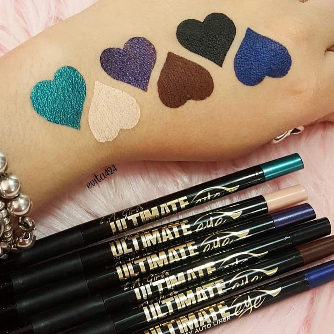 Packaging detail of L.A. Girl Totally Teal liner showing easy twist-up design.