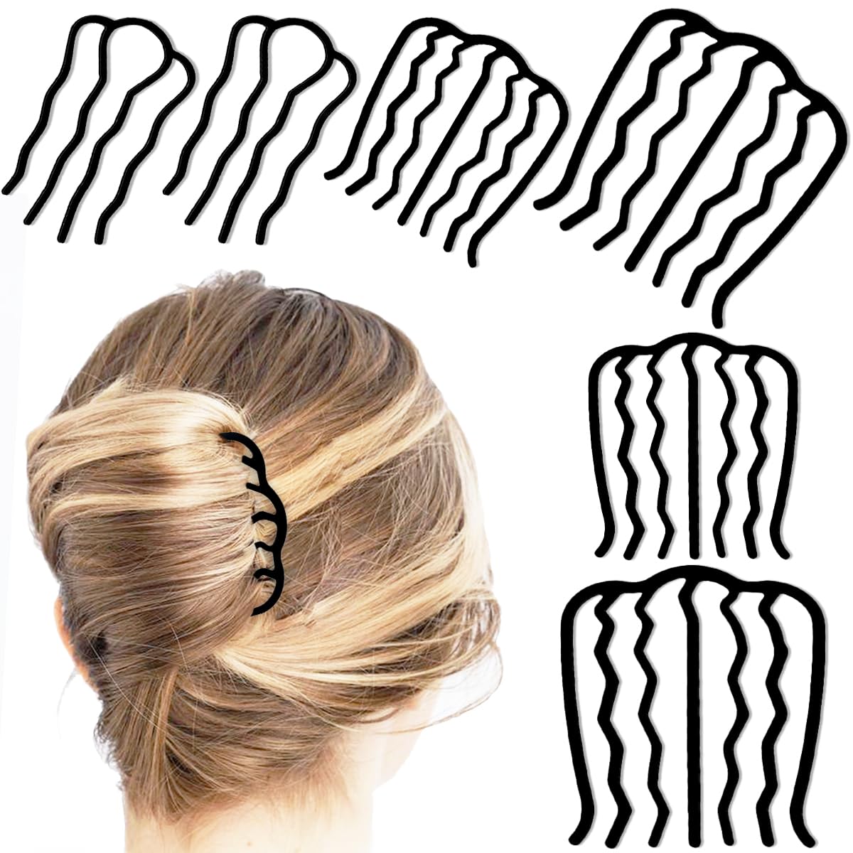 La Jolie Jasmin 6-piece metal side combs, 4-teeth for secure updos.