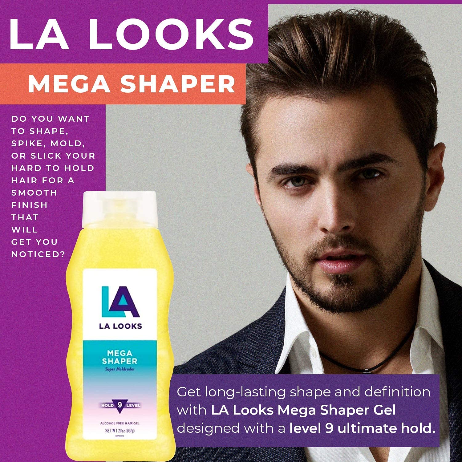 L.A. Looks Mega Shaper 9 Hold cap close-up highlighting alcohol-free formula