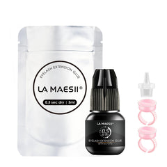La Maesii Lash Cluster Glue bottle closeup highlighting fast-dry formula for salon use.