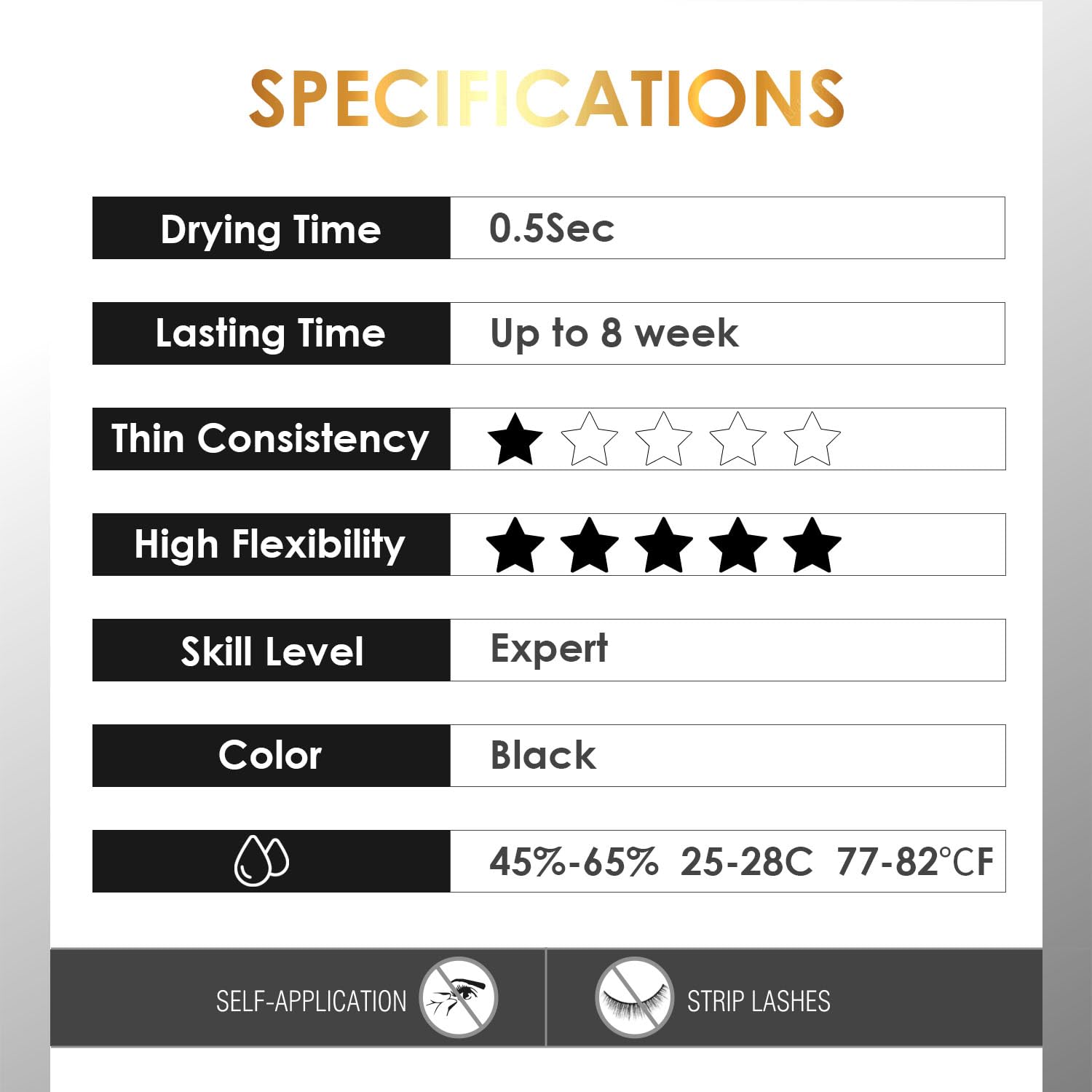 La Maesii Lash Cluster Glue drying timer indicating 0.5 seconds dry time.