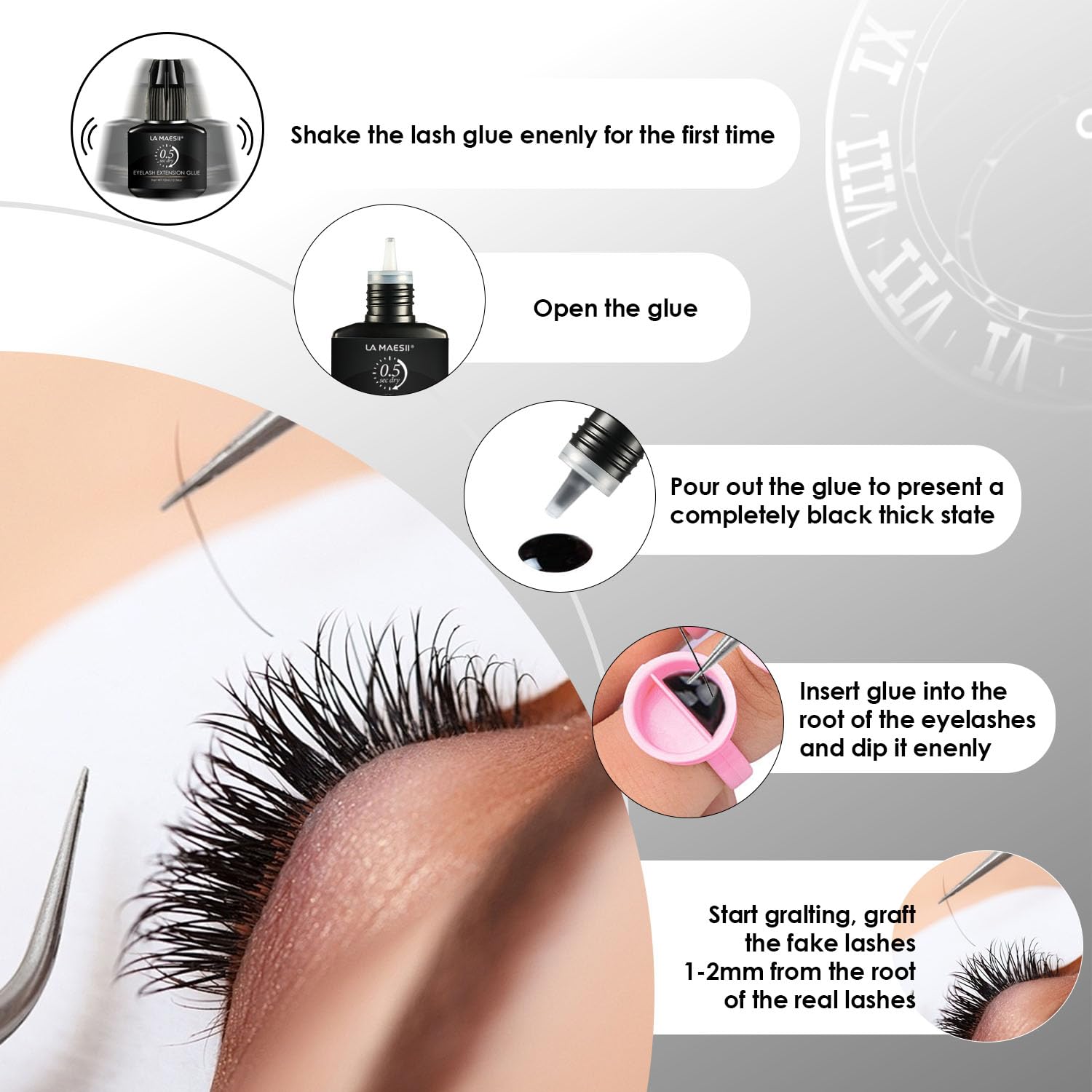 La Maesii Lash Cluster Glue on lash during service showing quick set and reliable hold.