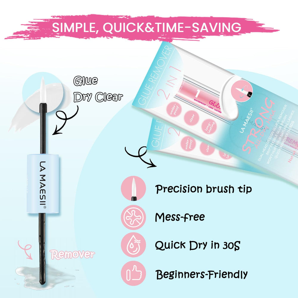 La Maesii waterproof lash glue bottle highlights water- and sweat-resistant hold.