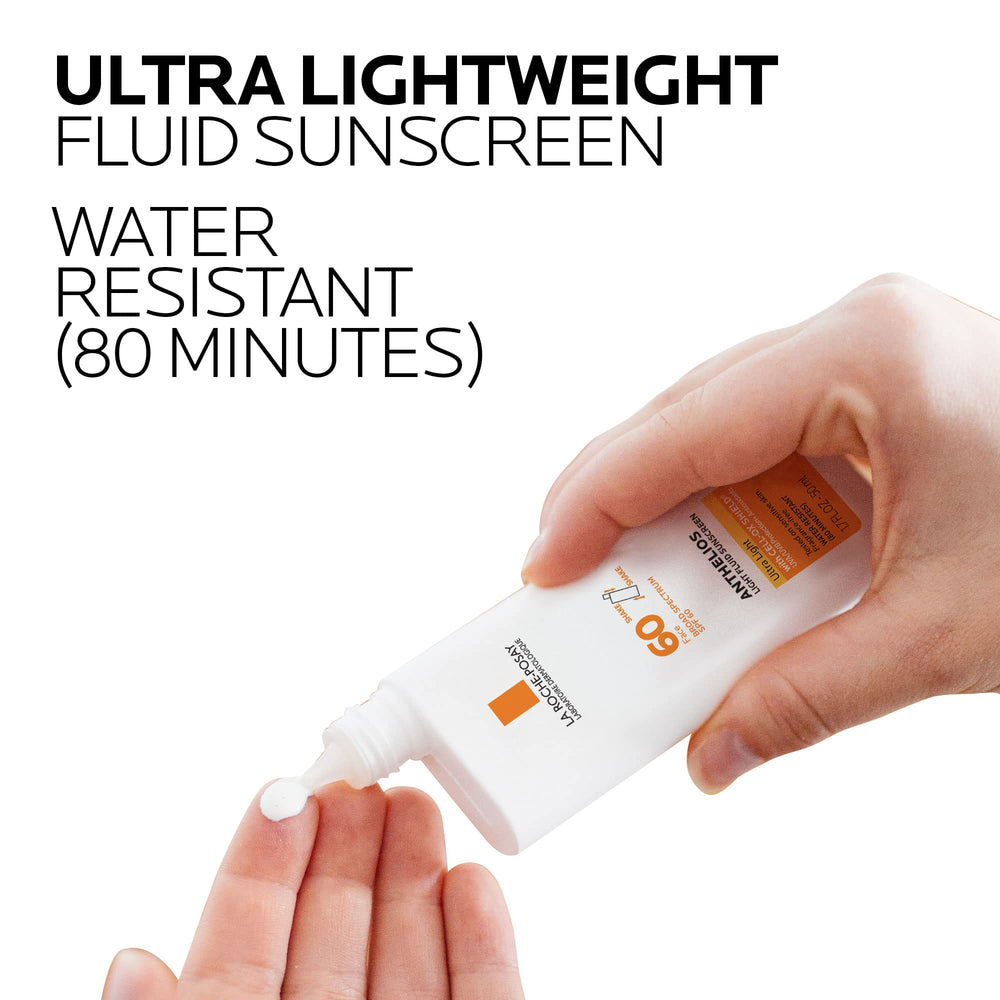 Texture close-up shows fast-absorbing matte finish of La Roche-Posay Anthelios Light Fluid.