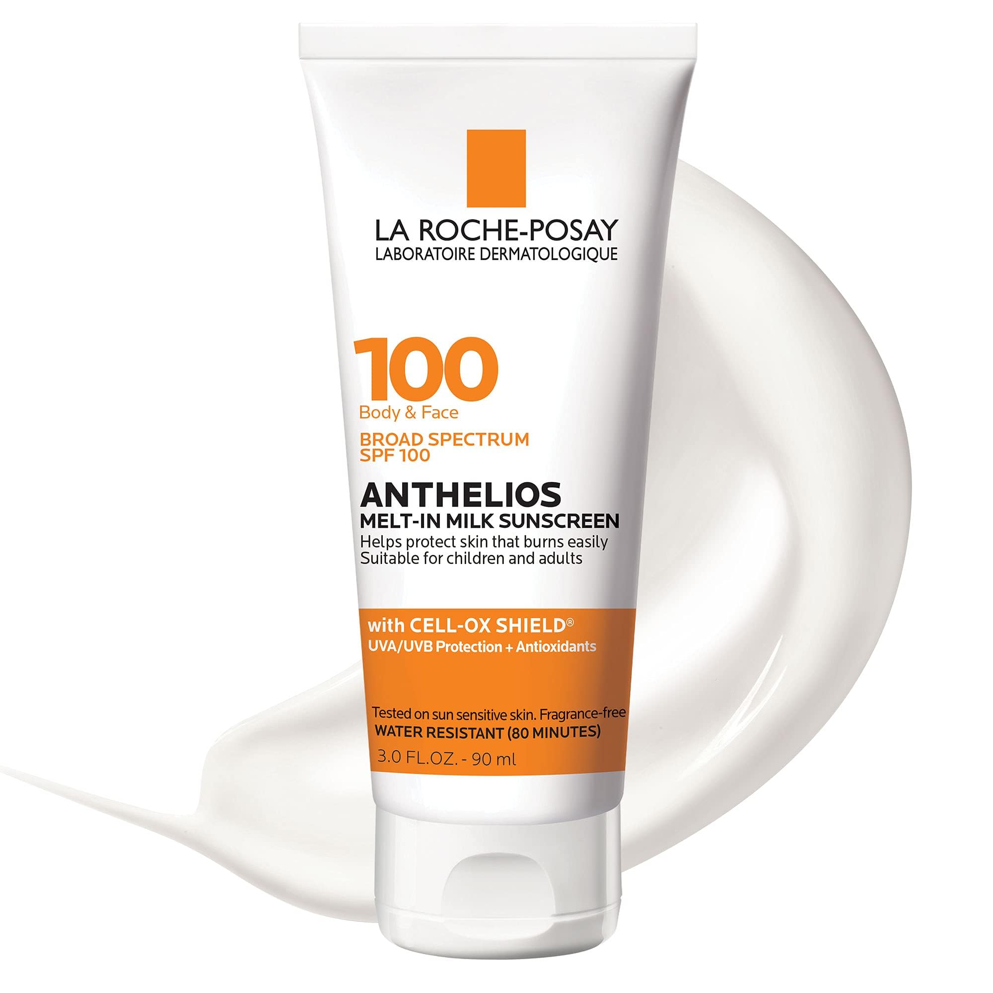 La Roche-Posay Anthelios Melt-In Milk SPF 100 bottle pour for quick, non-greasy coverage.
