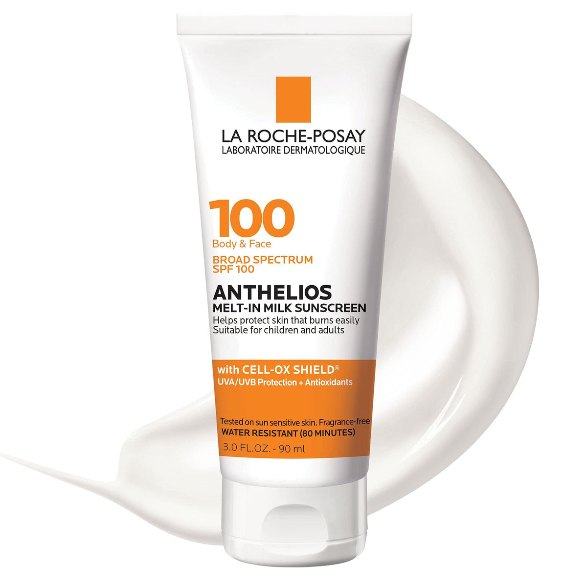 La Roche-Posay Anthelios Melt-In Milk SPF 100 bottle pour for quick, non-greasy coverage.