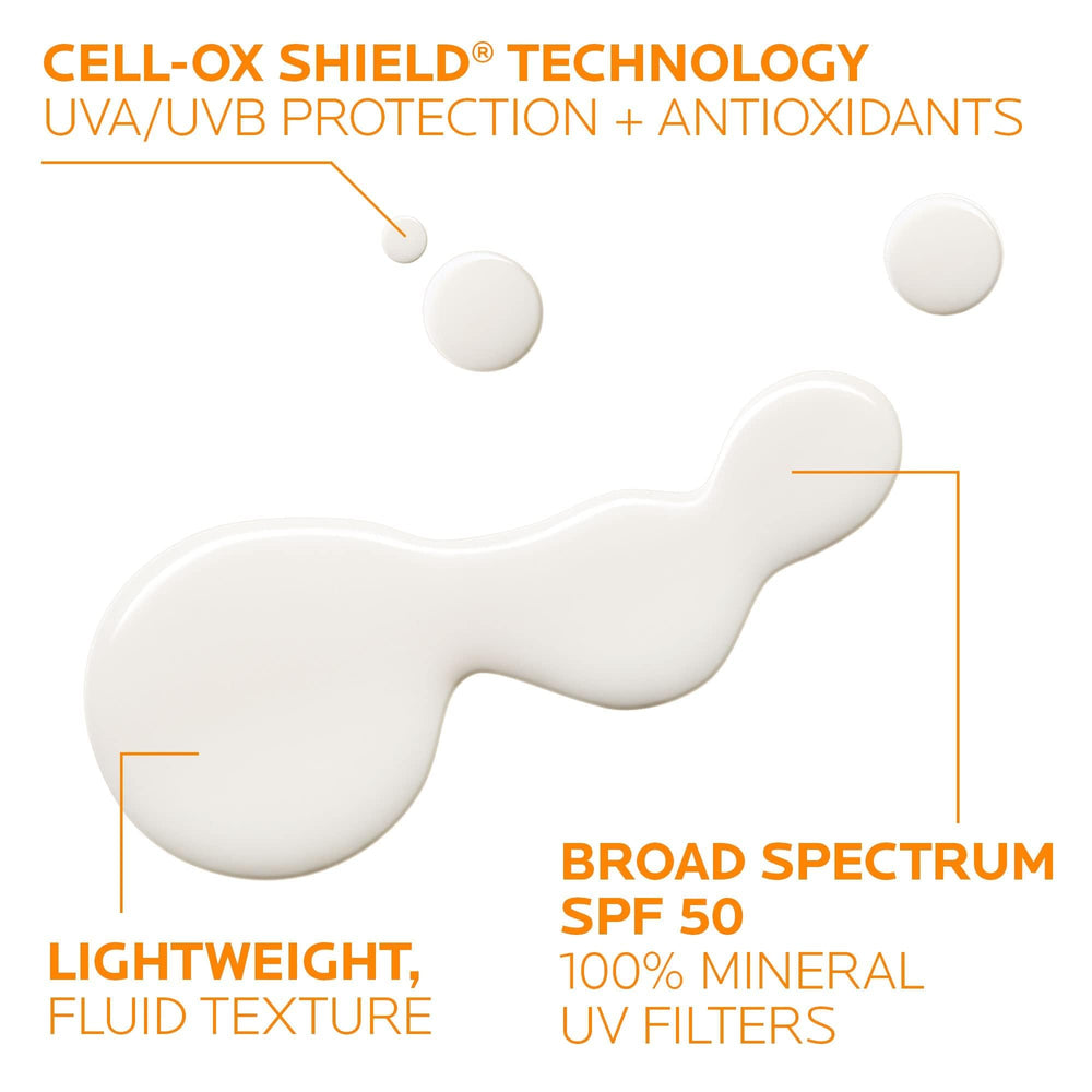 La Roche-Posay Anthelios mineral sunscreen on face displaying non-greasy matte look.