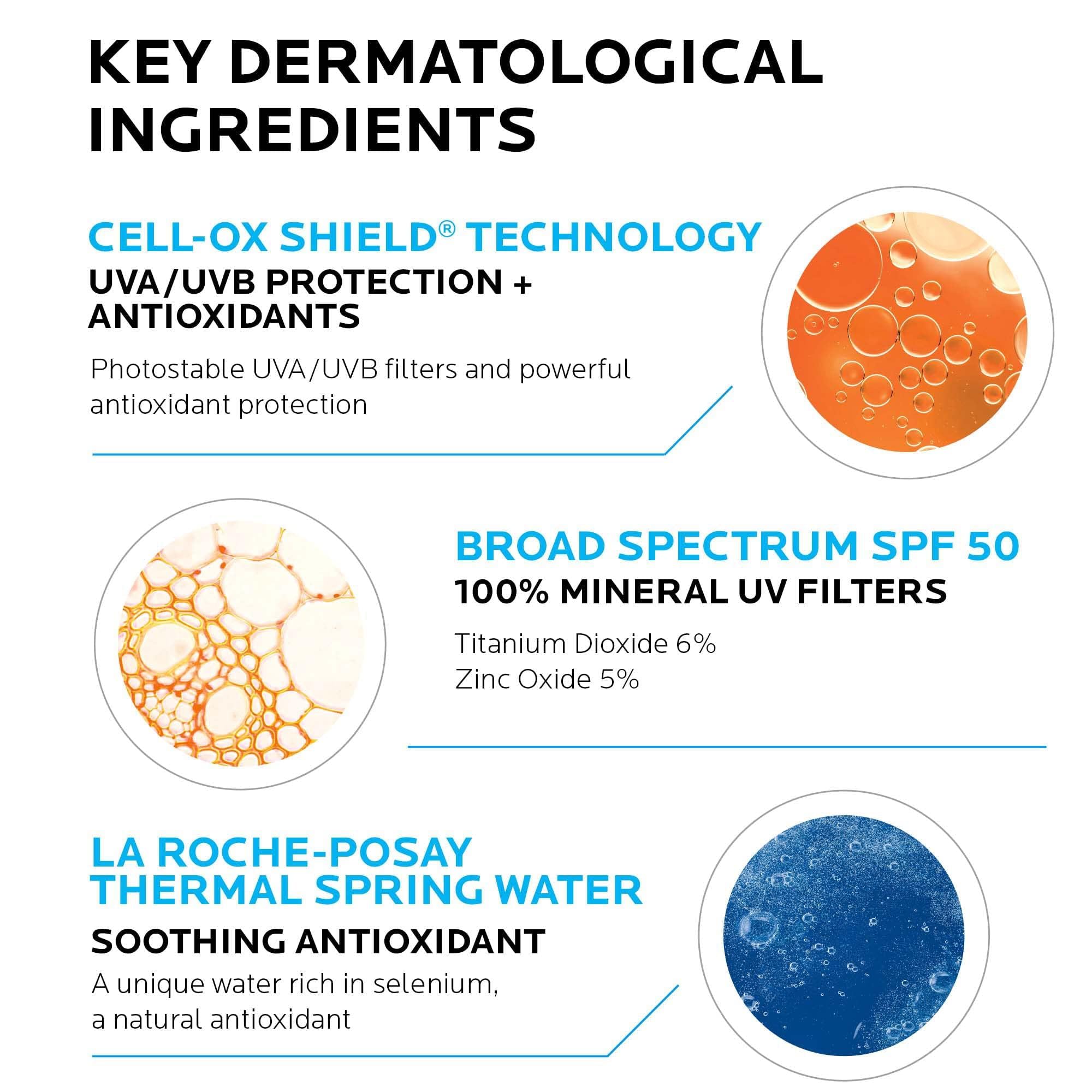 La Roche-Posay Anthelios mineral sunscreen water resistance label for outdoor use.