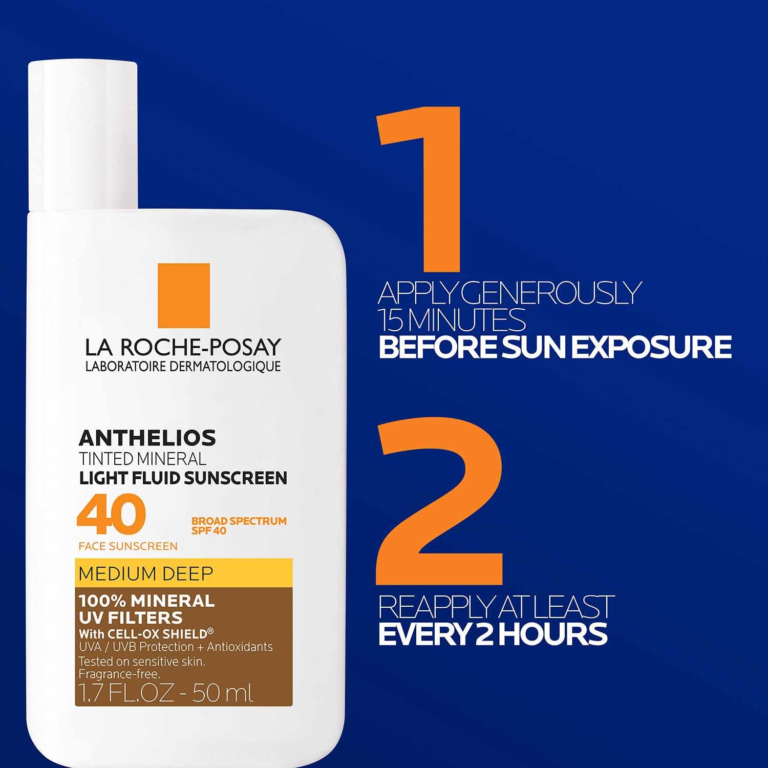 La Roche-Posay Anthelios Cell-Ox Shield technology signals antioxidant protection for skin.