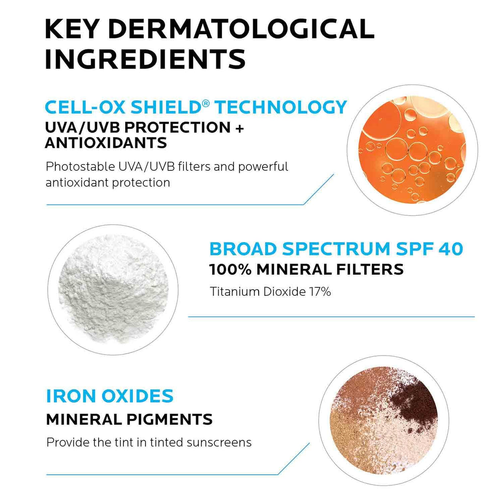 La Roche-Posay Anthelios tinted sunscreen four shade swatches for diverse skin tones.