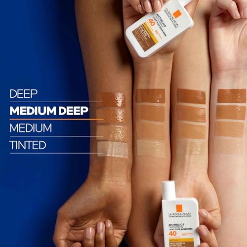 La Roche-Posay Anthelios tinted sunscreen packaging highlights SPF 40+ and antioxidant protection.