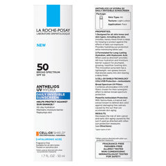 Fragrance-free label on La Roche-Posay Anthelios UV Hydra Sunscreen for sensitive skin.