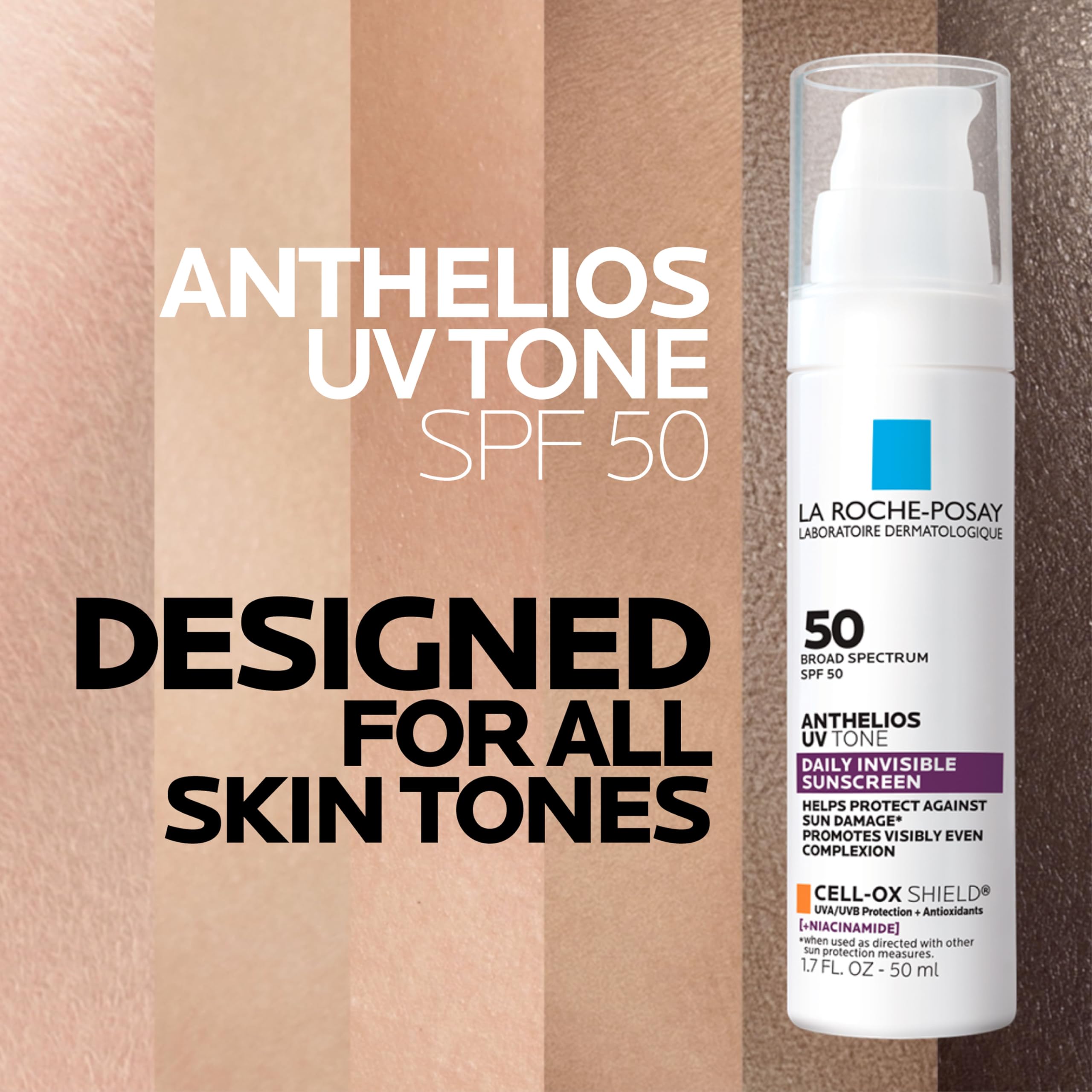 La Roche-Posay Anthelios UV Tone sunscreen on face for daily protection.