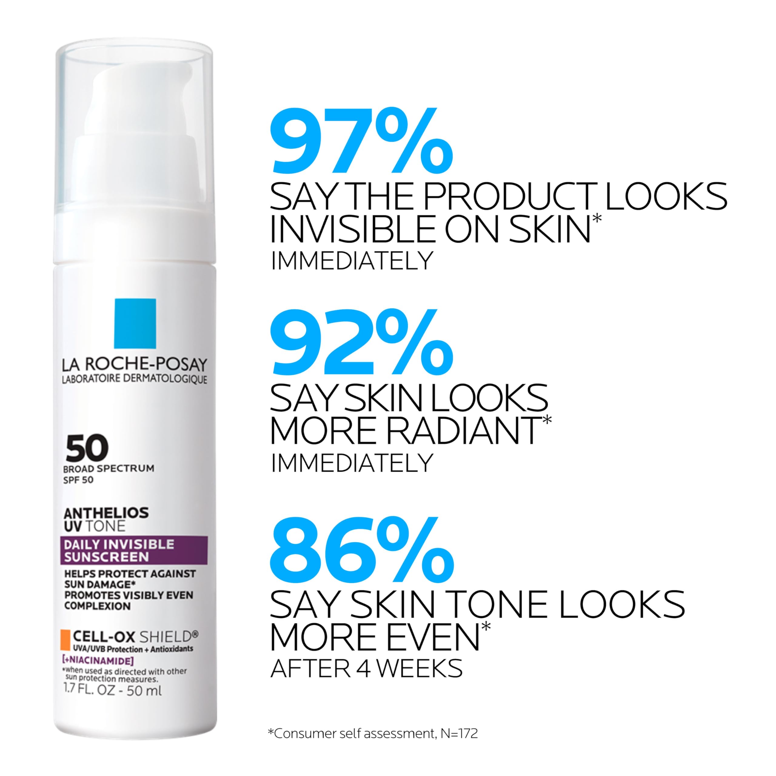 La Roche-Posay Anthelios UV Tone bottle close-up shows no white cast.