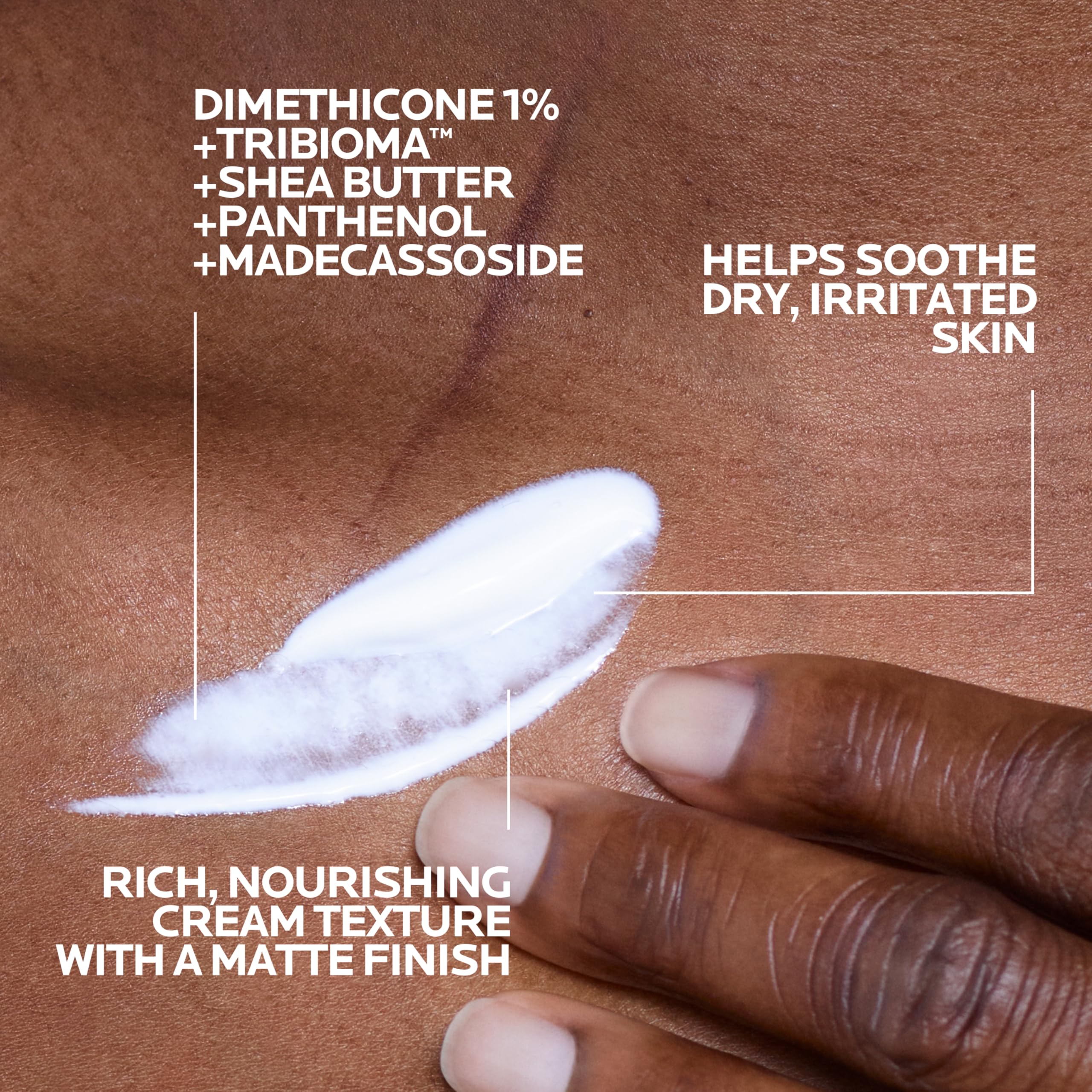 Face and body application shows balm used as a barrier for dry areas