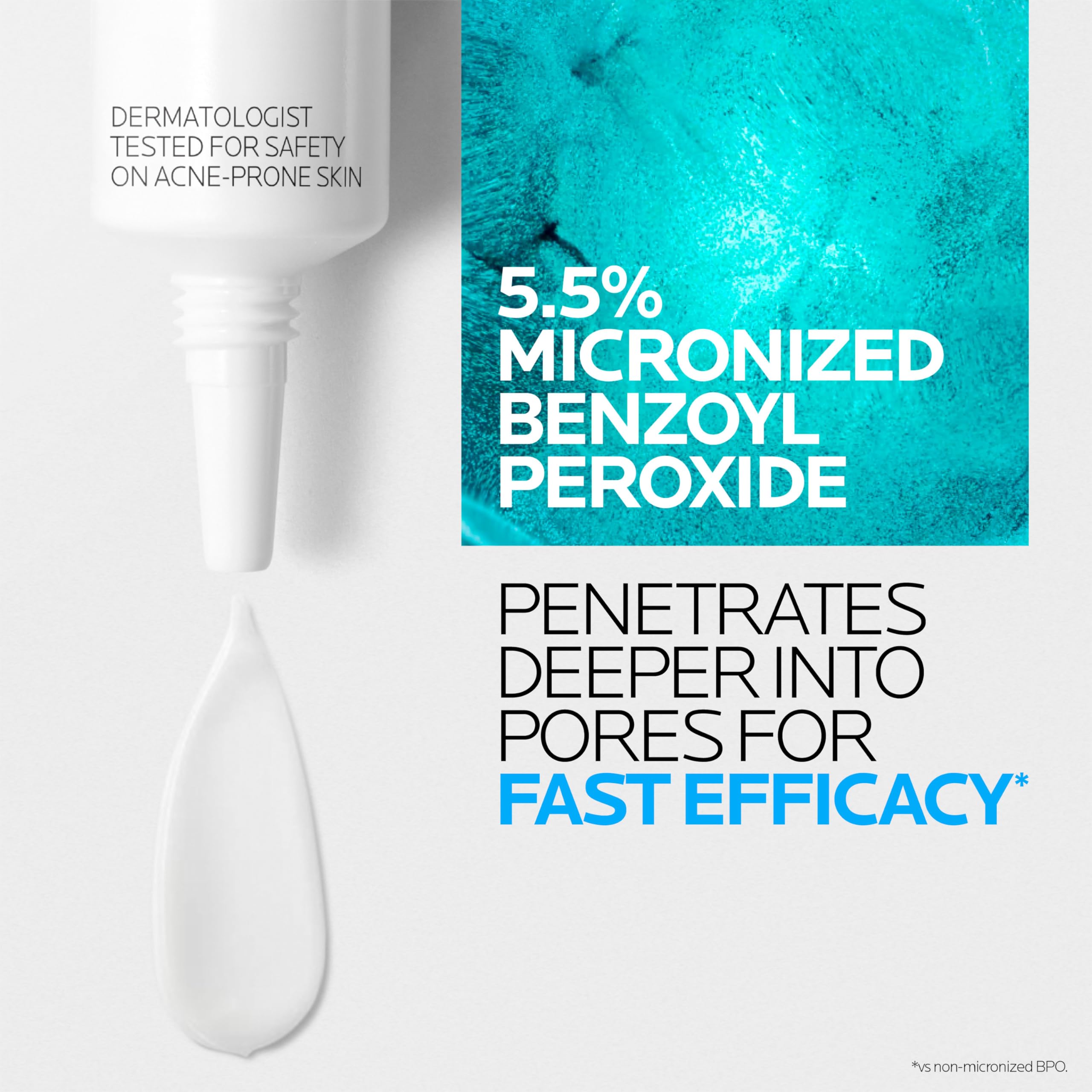 Five percent benzoyl peroxide active ingredient closeup for deep pore action