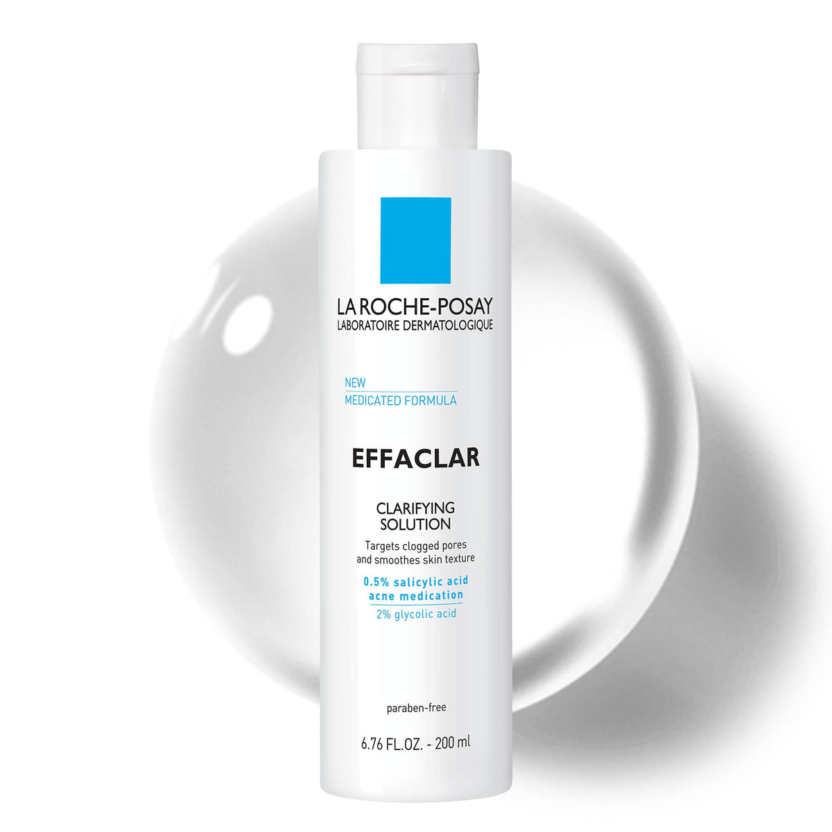 La Roche-Posay Effaclar Clarifying Solution bottle supports pore refinement for oily skin.
