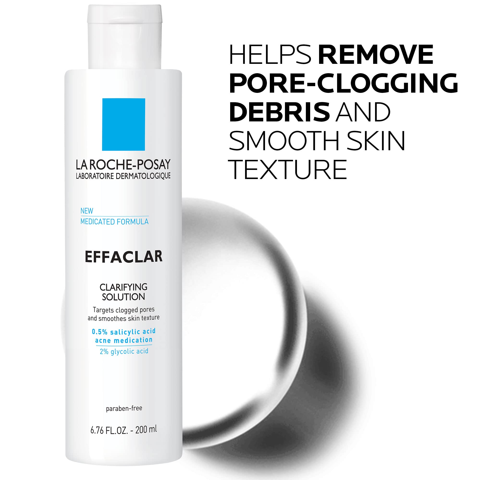 La Roche-Posay Effaclar Clarifying Solution bottle label and active ingredients.