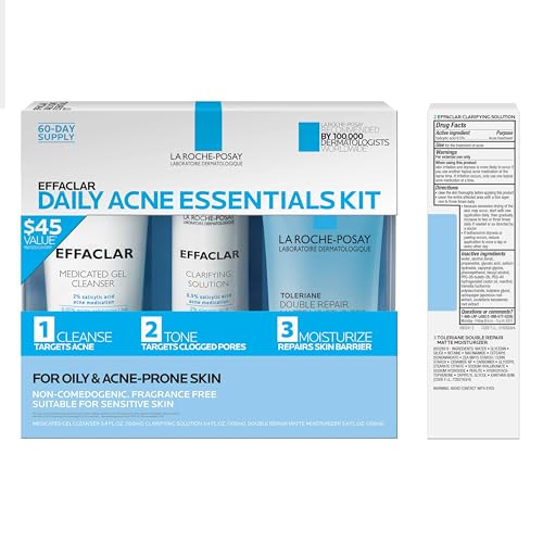 La Roche-Posay Effaclar daily acne kit toner bottle applying gentle exfoliation for clear pores