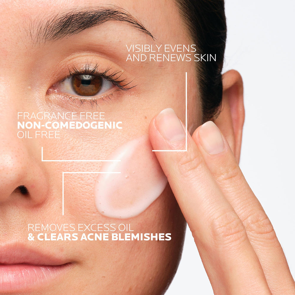 Foam on the hand from Effaclar Dual, illustrating cleansing action.