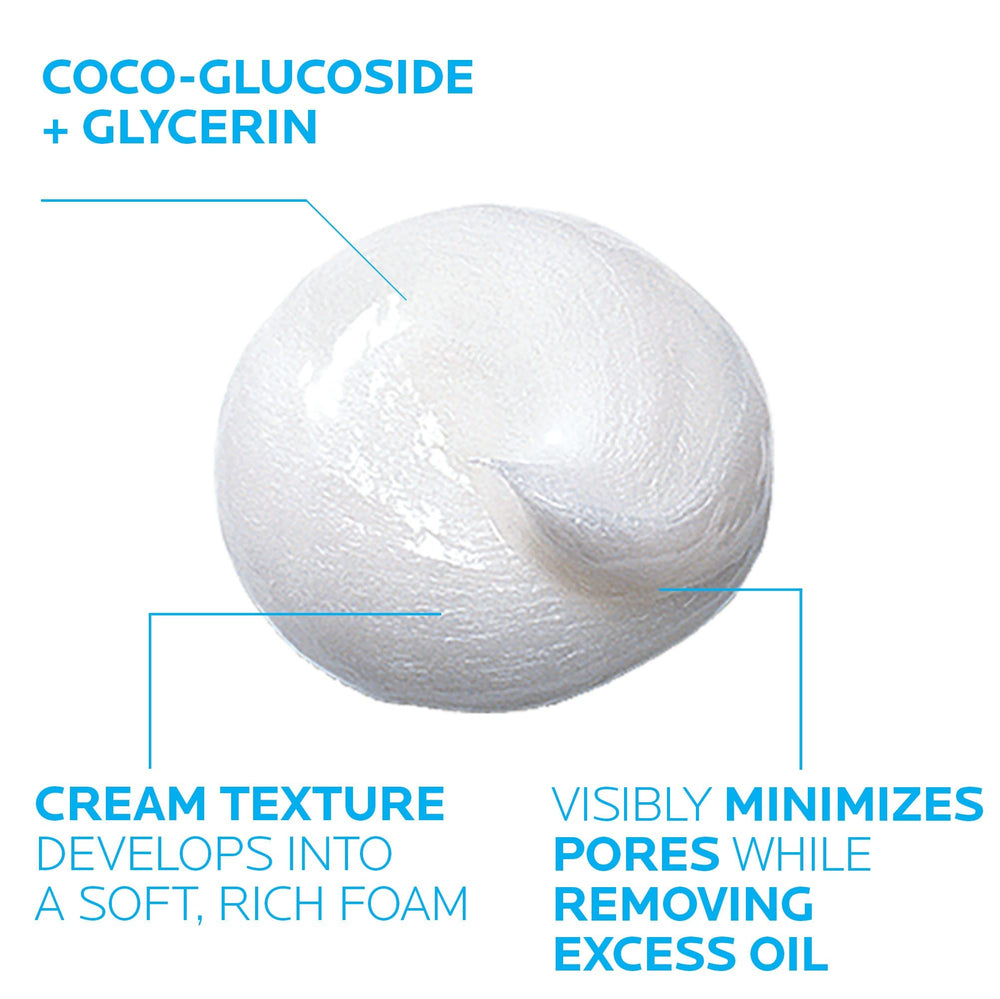 La Roche-Posay Effaclar foaming cleanser rich foam close-up showcases thorough pore cleansing.