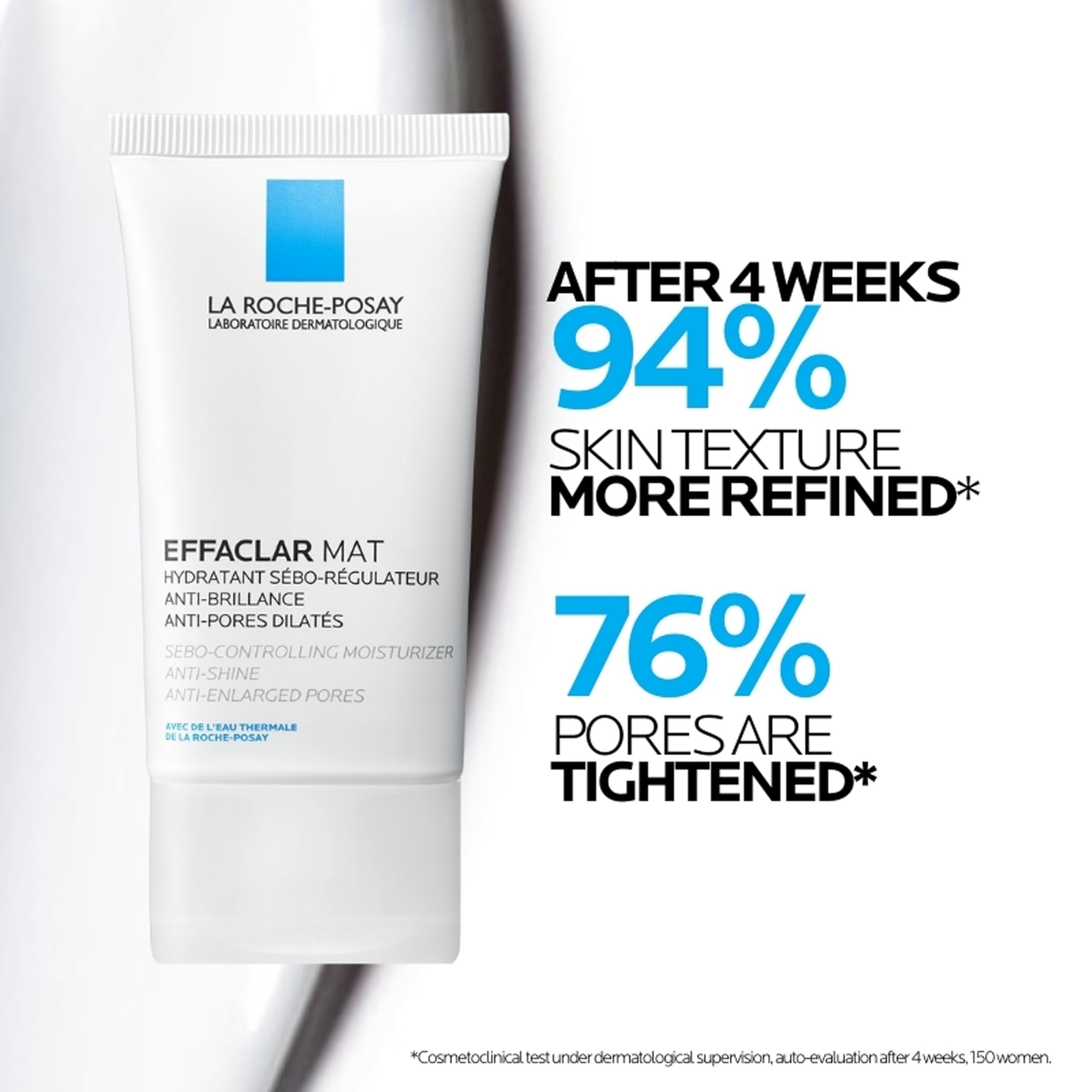 La Roche-Posay Effaclar Mat pores refinement closeup highlights reduced pore visibility.