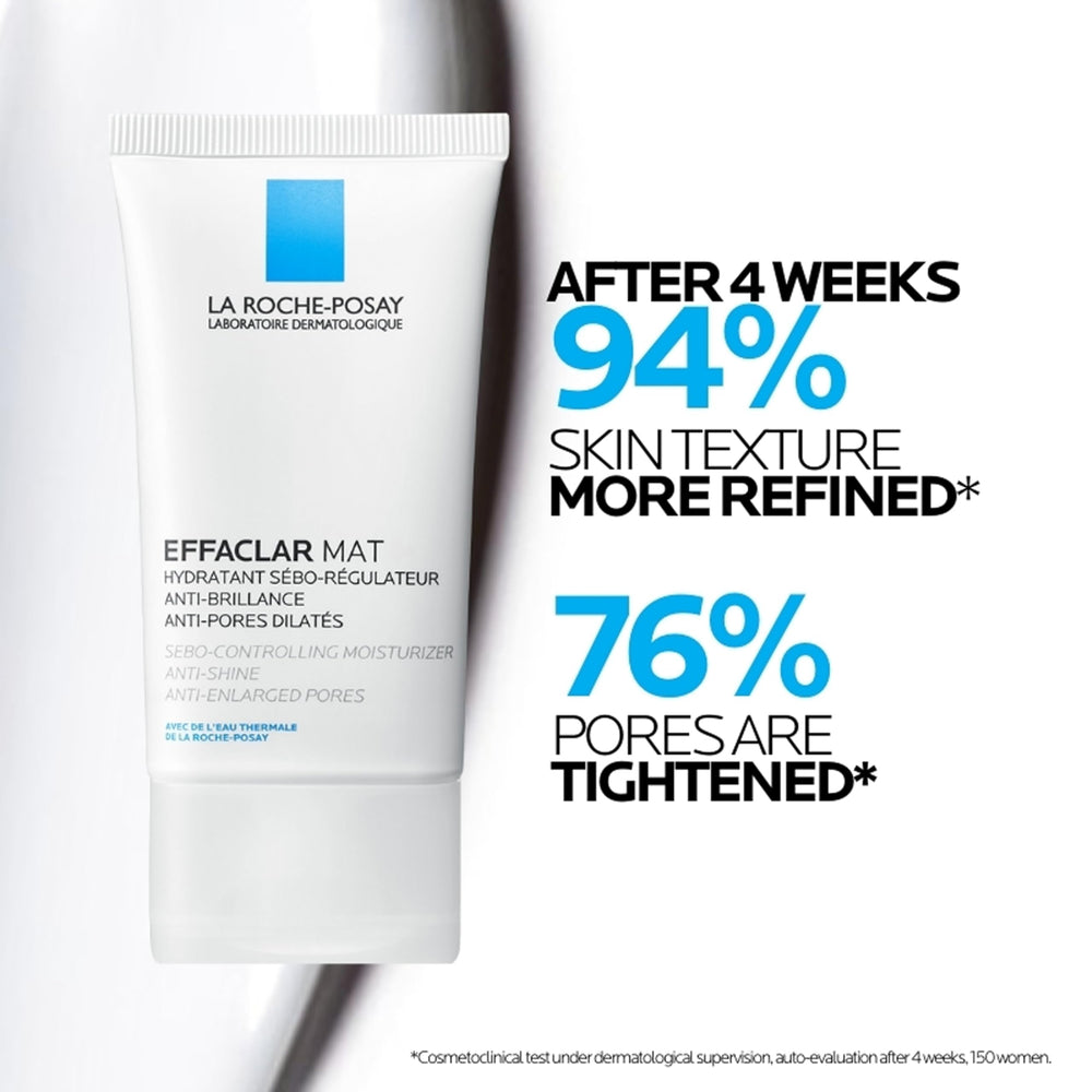 La Roche-Posay Effaclar Mat pores refinement closeup highlights reduced pore visibility.
