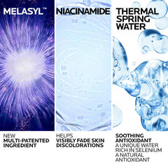 Mela B3 Serum drops being dispensed for precise 3-4 drop application.