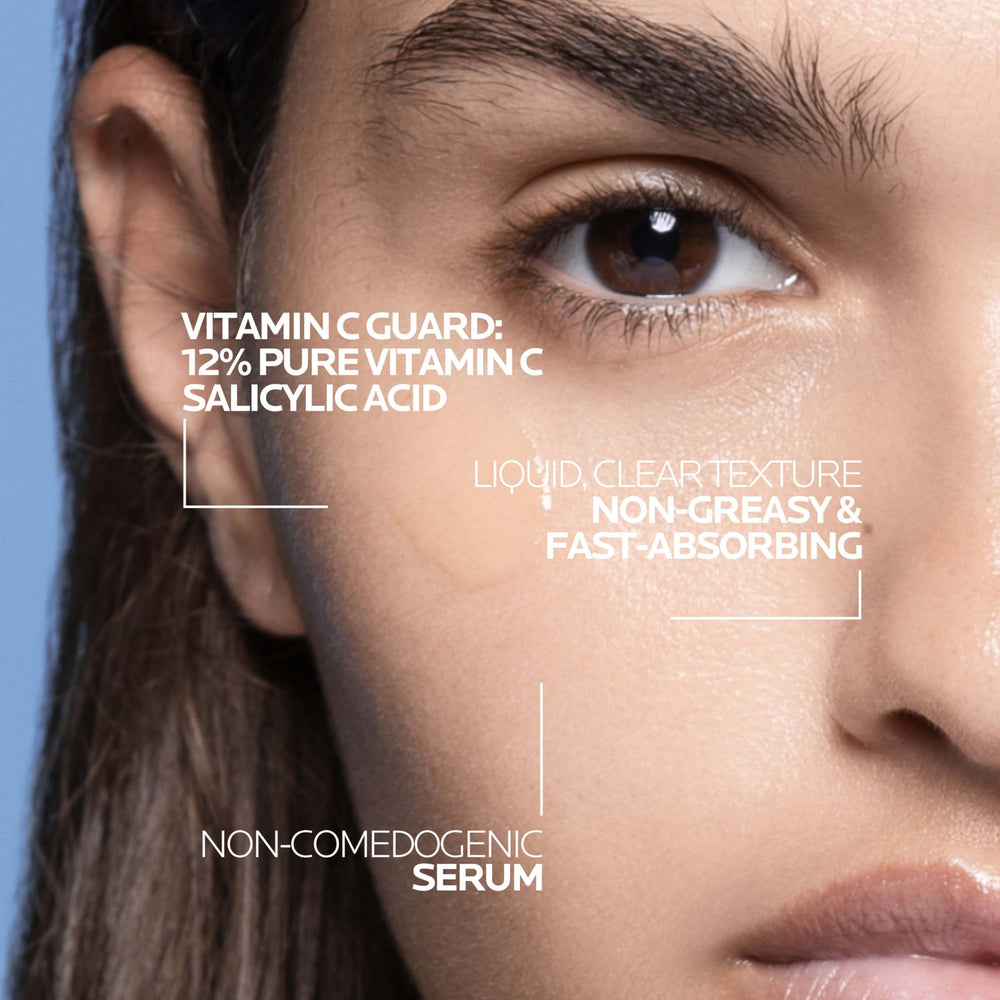 Close-up of refined pores after using La Roche-Posay serum for oily skin.