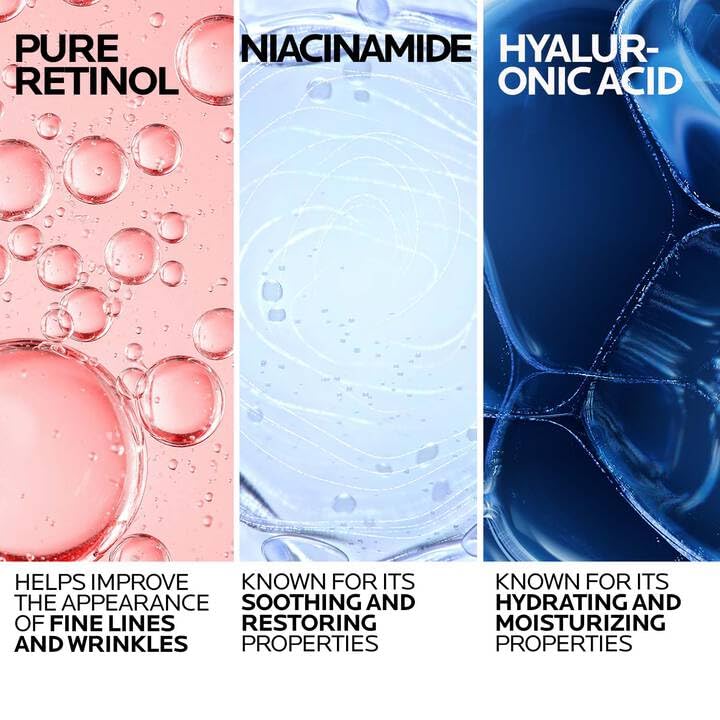 La Roche-Posay Pure Retinol Serum dropper shows concentrated retinol and niacinamide balance