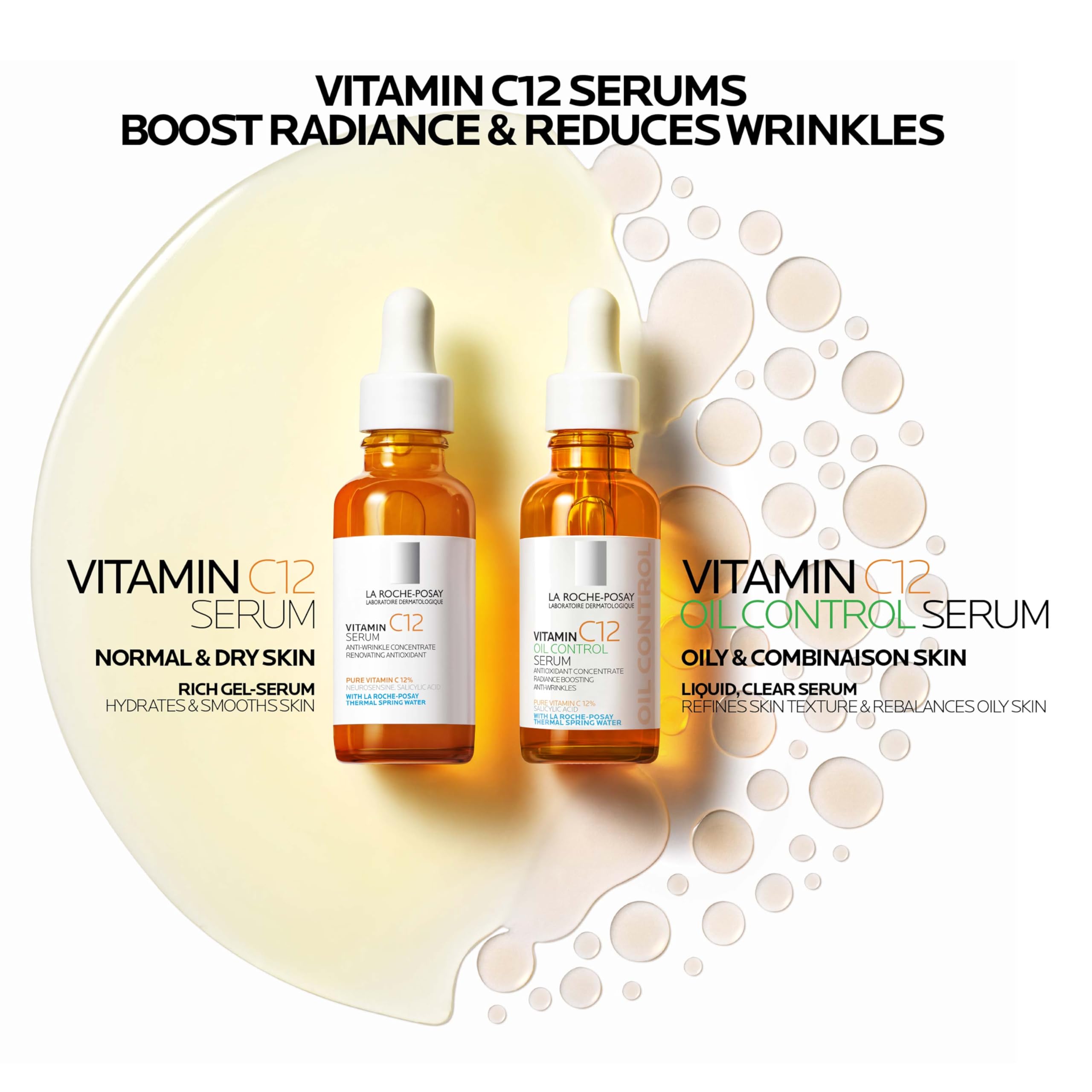 La Roche-Posay serum texture close-up for soft, hydrated skin.
