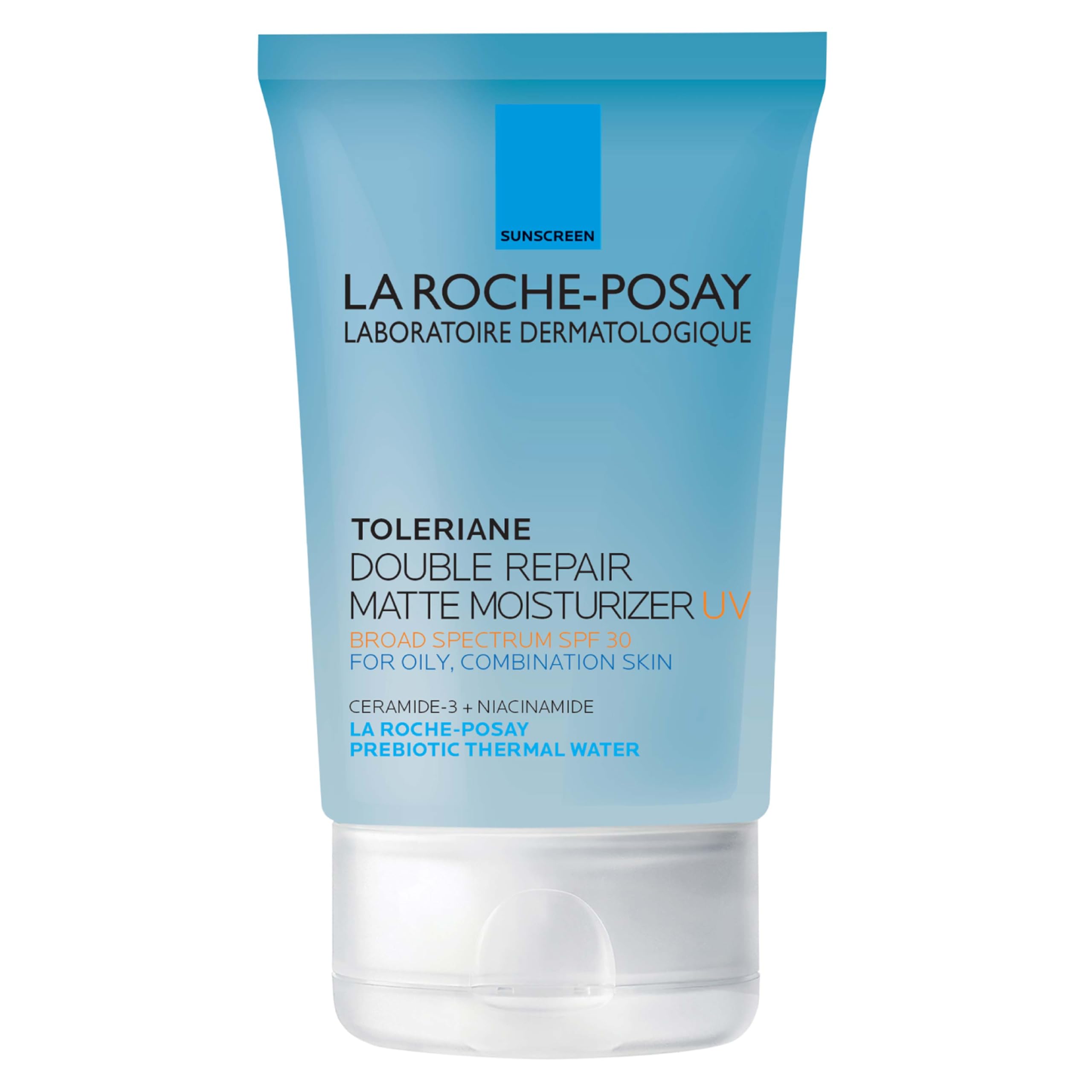 La Roche-Posay Toleriane Double Repair Matte SPF 30 bottle pour for easy daily application.
