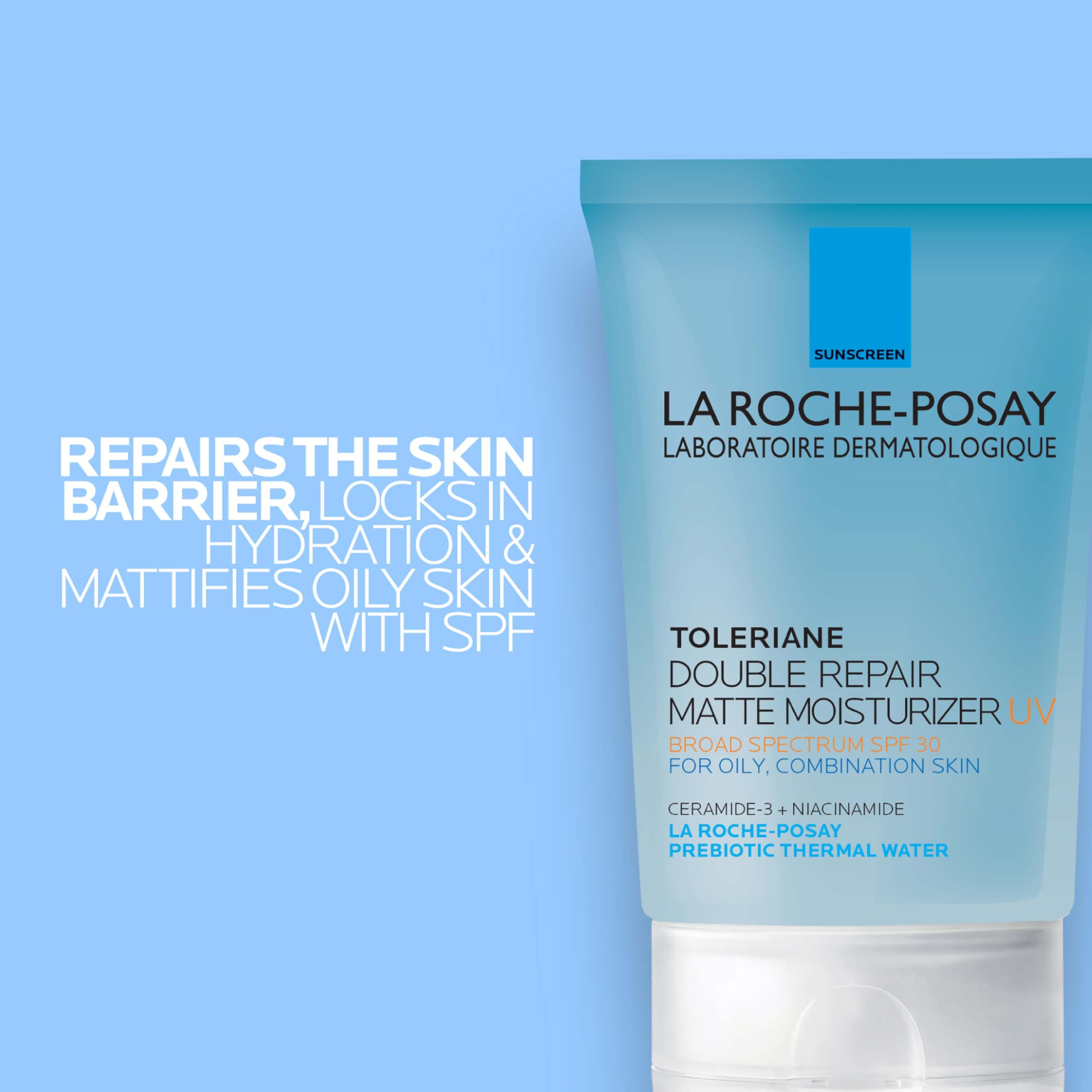 La Roche-Posay Toleriane Double Repair Matte SPF 30 pump top enables controlled dispensing.