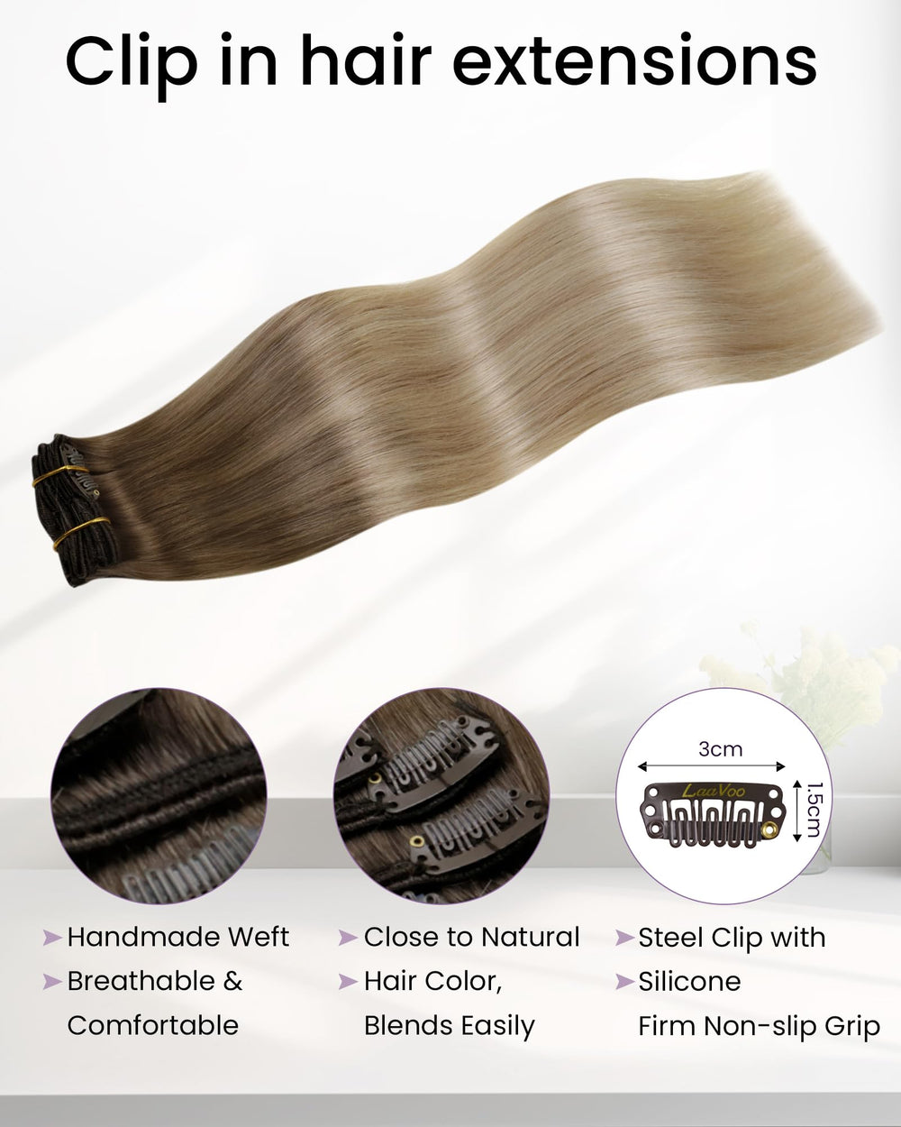 LaaVoo clip-in design provides secure attachment for quick styling