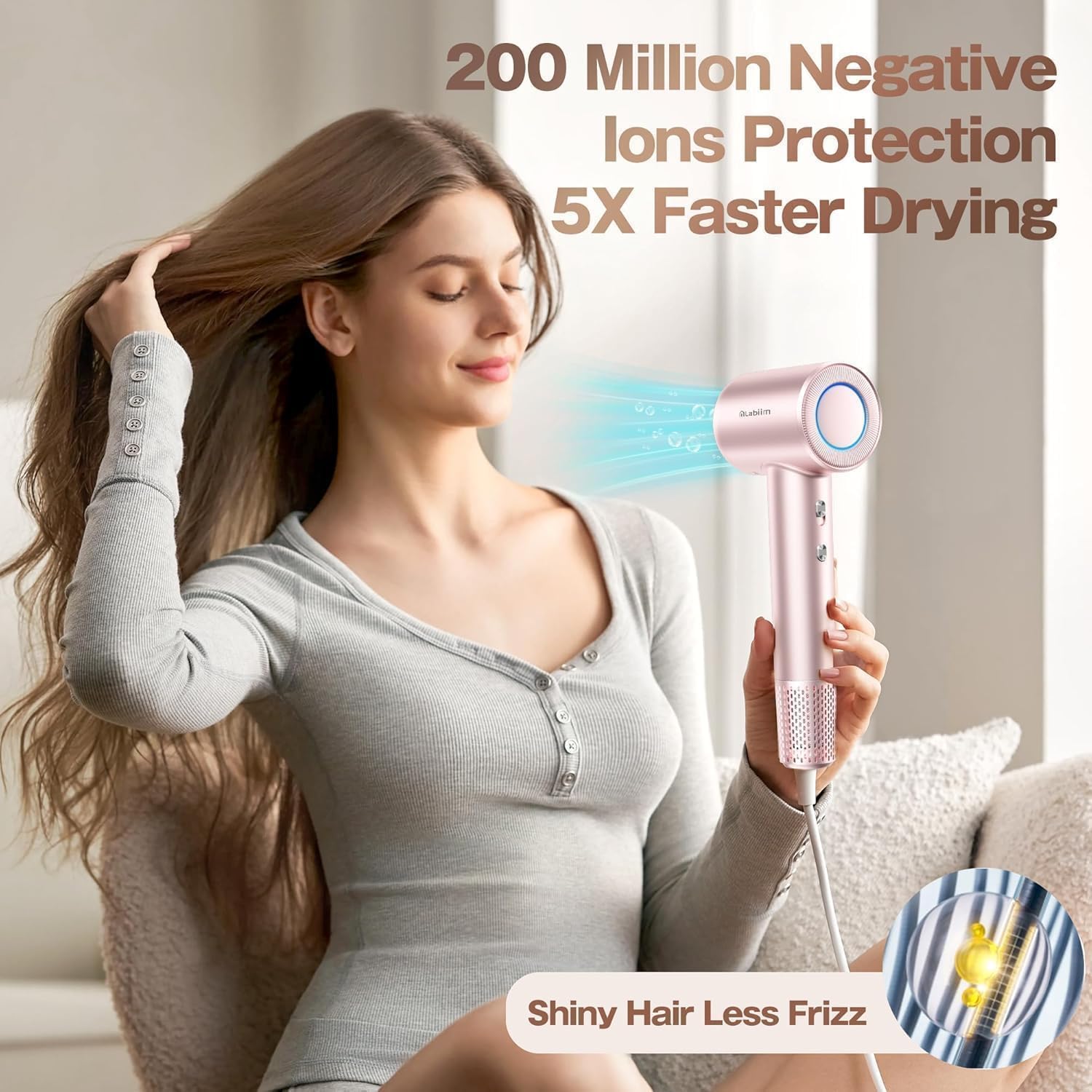 Labiim hair dryer with drying modes and LED display for precise tuning.