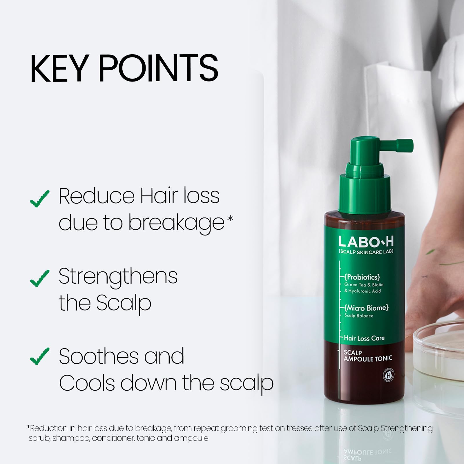 LABO-H instant cooling mist application refreshes the scalp.