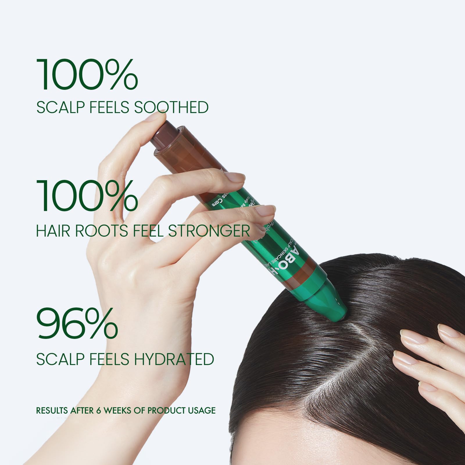 LABO-H serum droplets resting on scalp before massage.