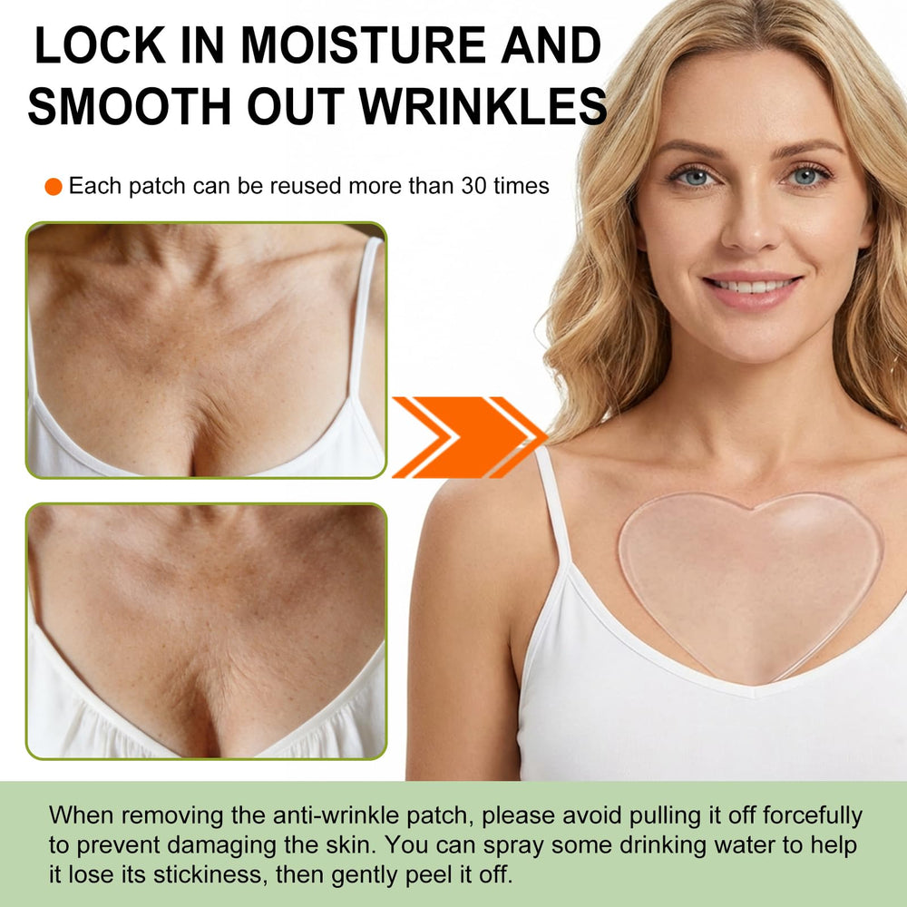 LABOLOW overnight chest care patch applied before sleep to support firmer, smoother texture.