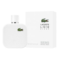 Lacoste L.12.12 Blanc bottle cap close-up emphasizing minimalist luxury.