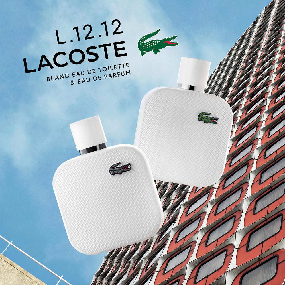 Lacoste L.12.12 Blanc logo detail signals authentic luxury.
