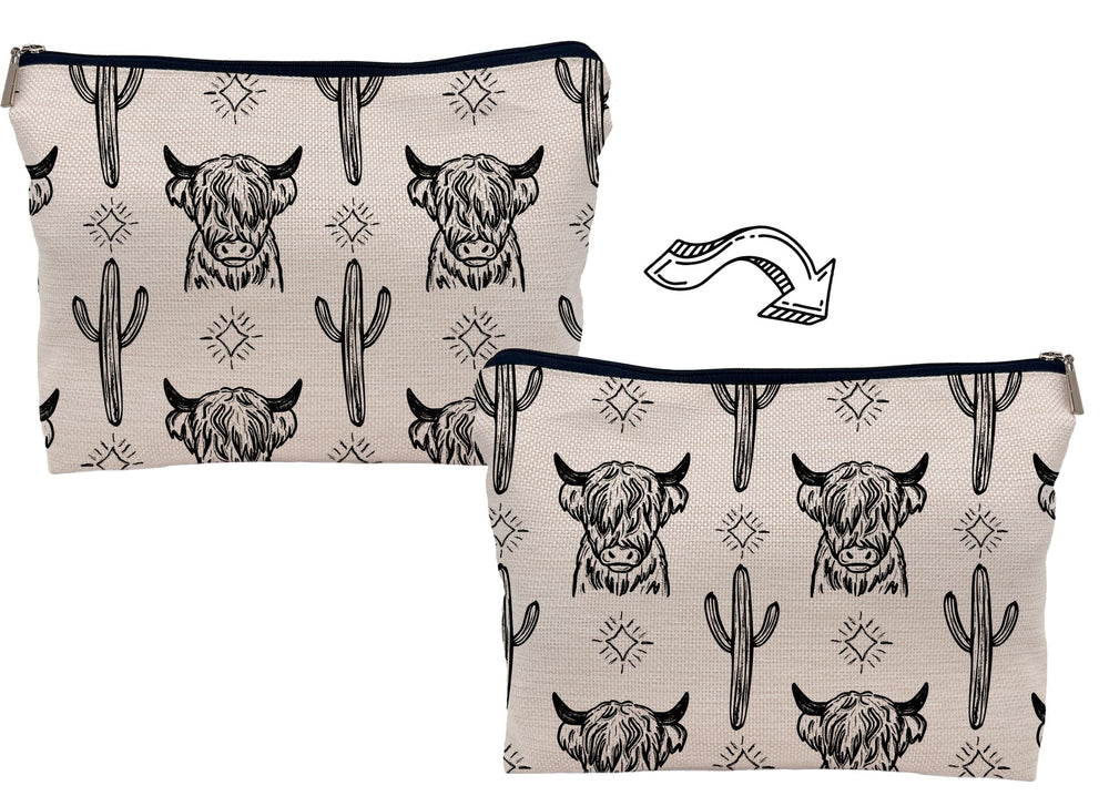Lacosu Western Cow makeup bag open interior reveals a spacious compartment for essentials.