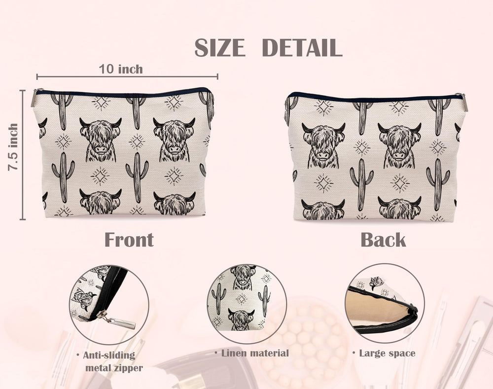 Lacosu Western Cow makeup bag keeps cosmetics organized for quick access.