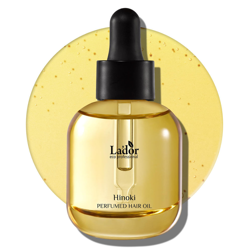 LA'DOR Hinoki: botella de aceite perfumado para cabello con brillo.