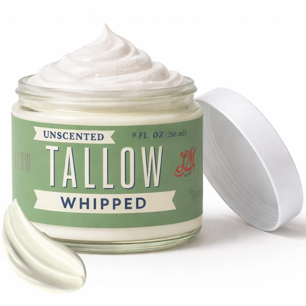 Lady May Tallow whipped tallow 9oz jar close-up for pure hydration.
