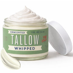Lady May Tallow whipped tallow 9oz jar close-up for pure hydration.
