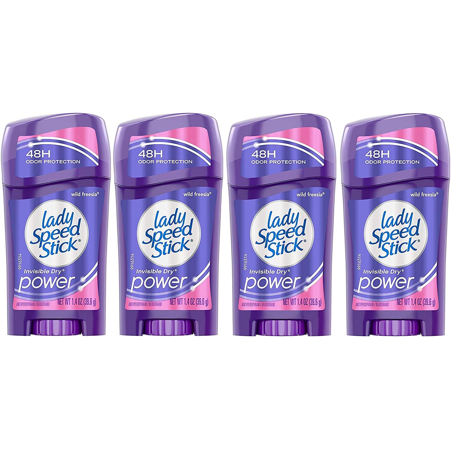 Lady Speed Stick Invisible Dry Wild Freesia pack of 4 for 24-hour freshness.