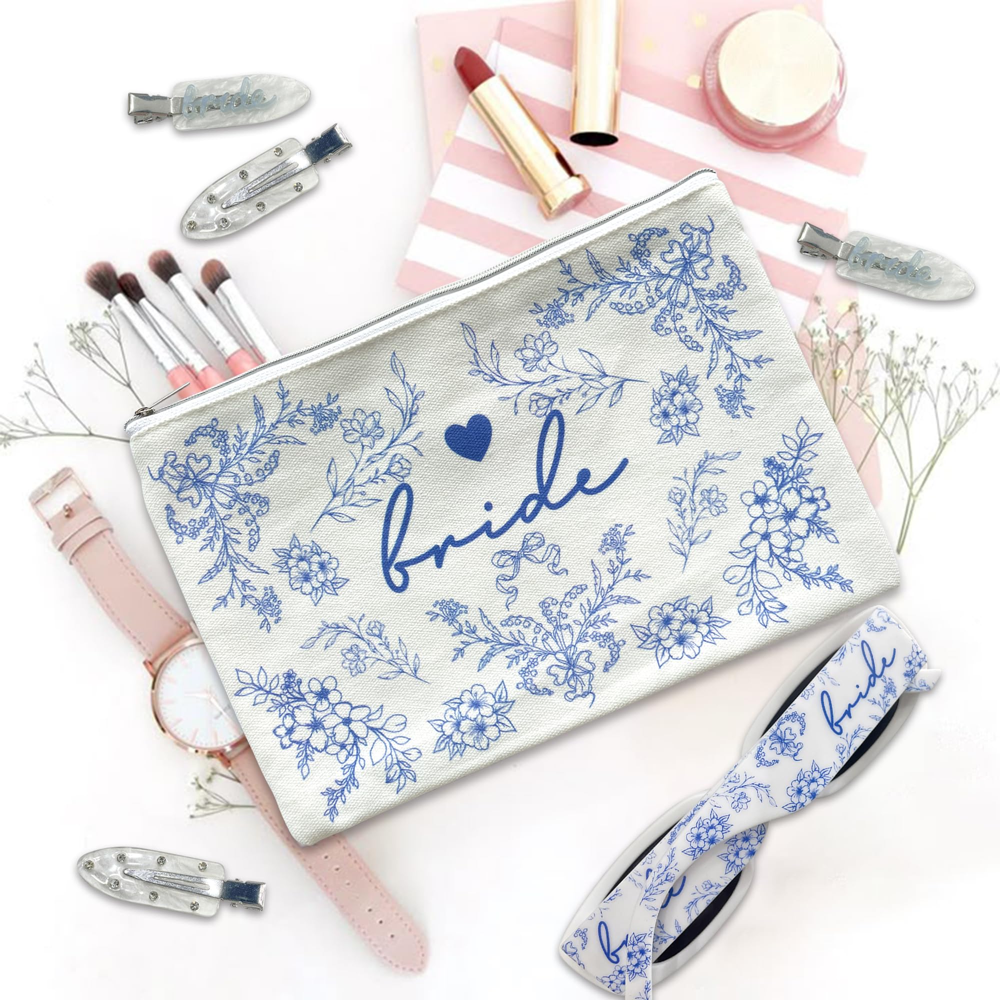 LADY&HOME Bride makeup bag compact size offers travel-friendly everyday use.