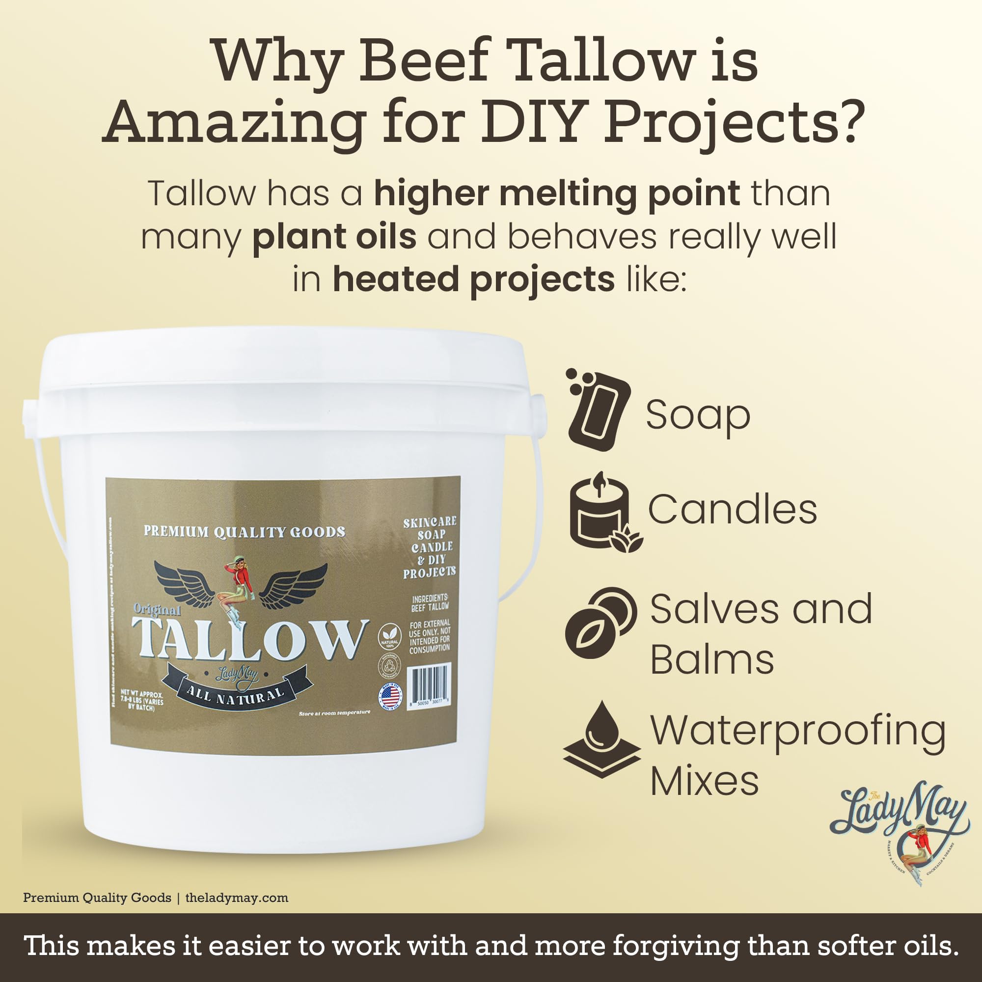 Lady May Tallow bulk packaging for easy storage and use.